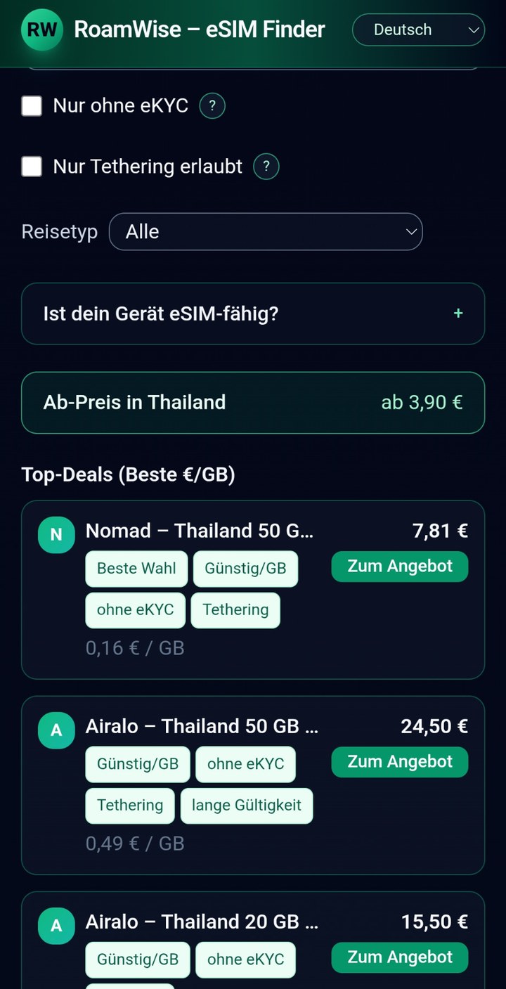 Screenshot der RoamWise App